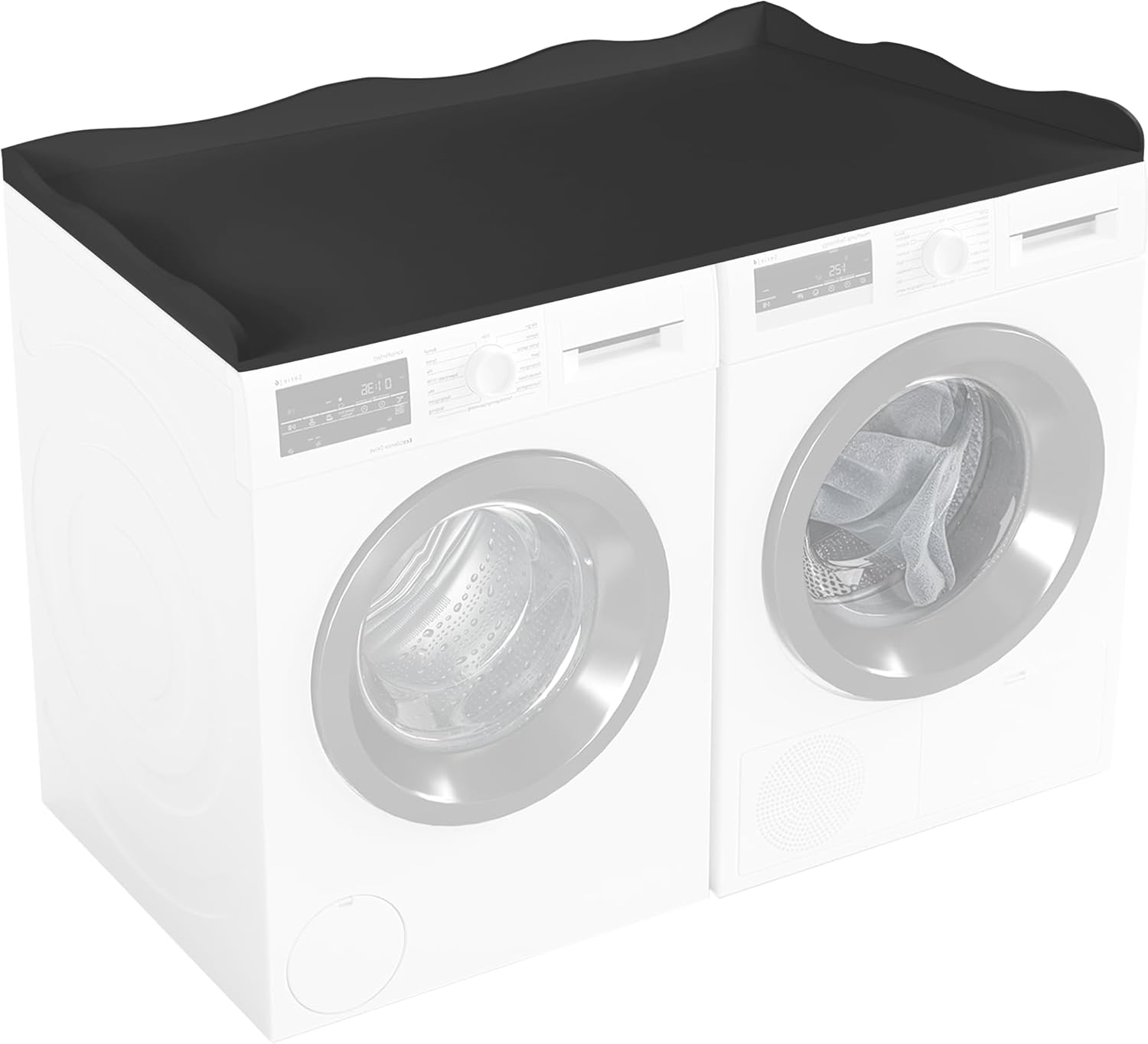 Washer Dryer Countertop,54''X27.6'' Wave Edge Wood Shelf Topper with Anti-Slip Patches,Laundry Room Washer and Dryer Laundries Hamper Counter Storage Organization (Black)